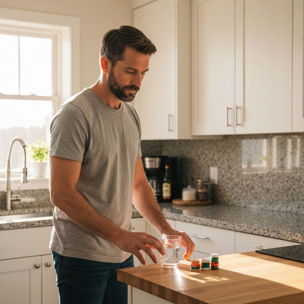 Man preparing daily supplement routine